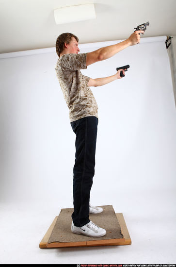 Man Adult Athletic White Fighting with gun Standing poses Casual