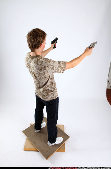 Man Adult Athletic White Fighting with gun Standing poses Casual