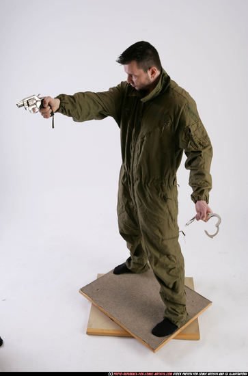 Man Adult Athletic White Fighting with gun Standing poses Army