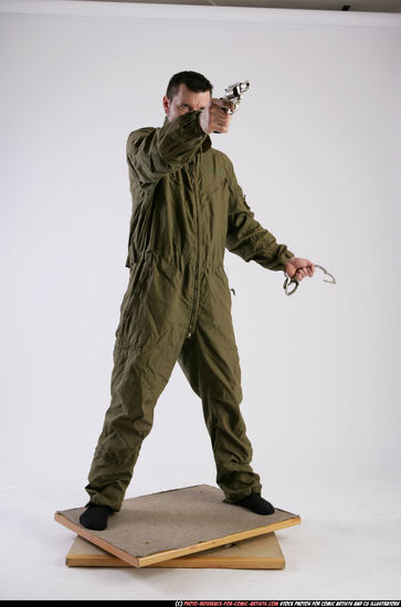 Man Adult Athletic White Fighting with gun Standing poses Army