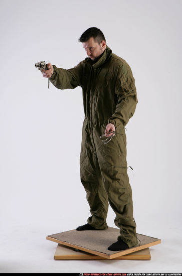 Man Adult Athletic White Fighting with gun Standing poses Army