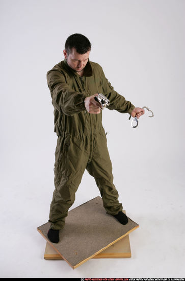 Man Adult Athletic White Fighting with gun Standing poses Army