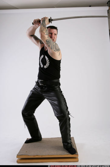 Man Adult Athletic White Fighting with sword Standing poses Casual