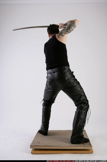 Man Adult Athletic White Fighting with sword Standing poses Casual