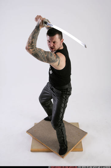 Man Adult Athletic White Fighting with sword Standing poses Casual