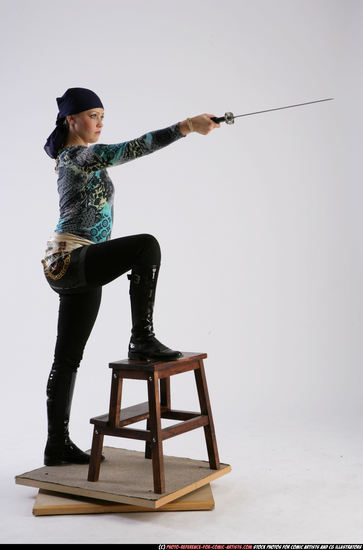 Woman Adult Athletic White Fighting with sword Standing poses Army