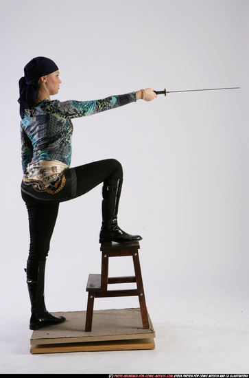 Woman Adult Athletic White Fighting with sword Standing poses Army