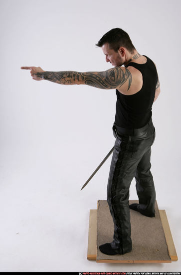 Man Adult Athletic White Fighting with sword Standing poses Casual