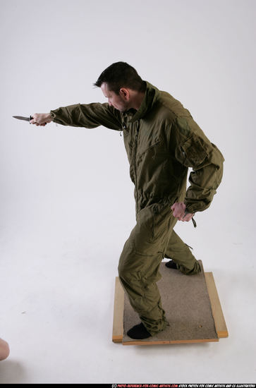 Man Adult Athletic White Fighting with knife Standing poses Army