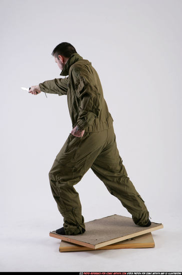 Man Adult Athletic White Fighting with knife Standing poses Army