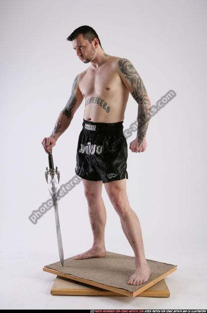 man adult athletic white fighting with sword standing poses underwear fighter brave c 640v640rpoD