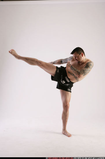 Man Adult Athletic White Kick fight Moving poses Sportswear