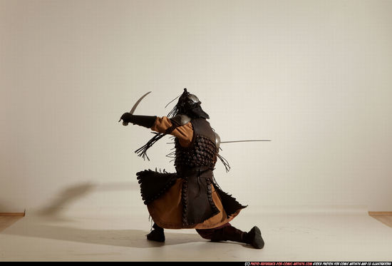 Man Adult Muscular White Fighting with sword Moving poses Army