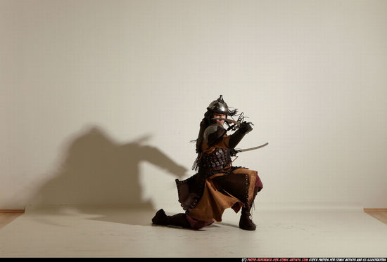 Man Adult Muscular White Fighting with sword Moving poses Army