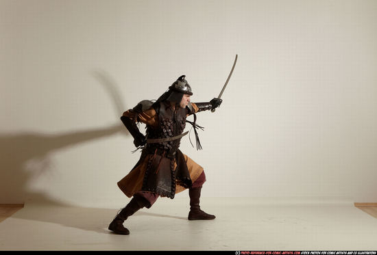 Man Adult Muscular White Fighting with sword Moving poses Army