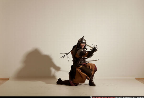 Man Adult Muscular White Fighting with sword Moving poses Army