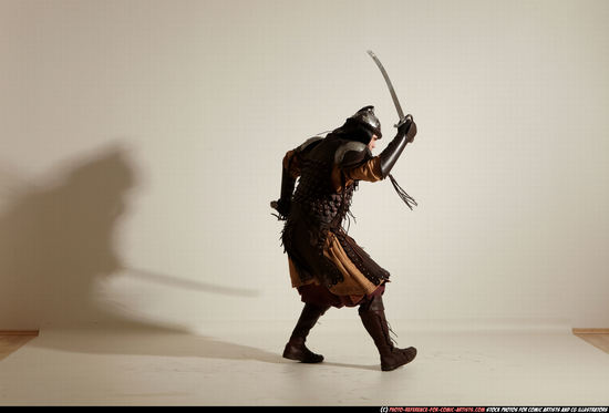 Man Adult Muscular White Fighting with sword Moving poses Army