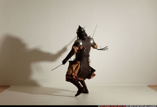 Man Adult Muscular White Fighting with sword Moving poses Army