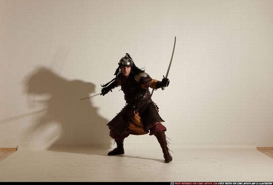 Man Adult Muscular White Fighting with sword Moving poses Army