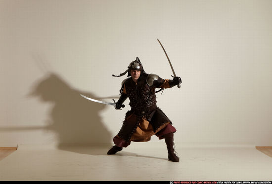 Man Adult Muscular White Fighting with sword Moving poses Army