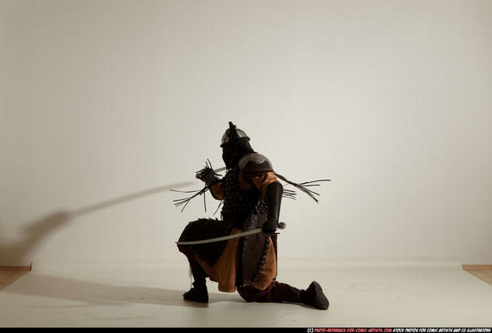 Man Adult Muscular White Fighting with sword Moving poses Army