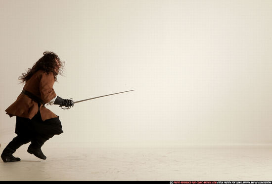 Man Adult Chubby White Fighting with sword Standing poses Army