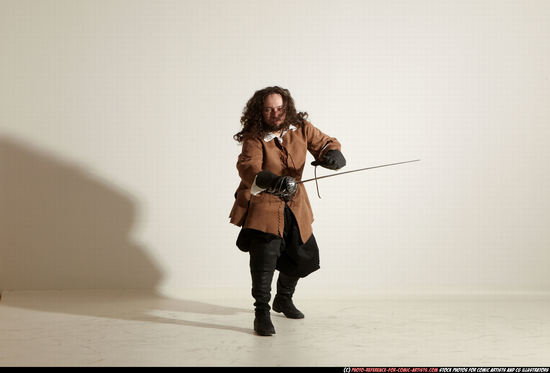 Man Adult Chubby White Fighting with sword Standing poses Army