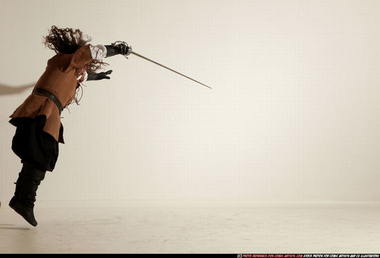 Man Adult Chubby White Fighting with sword Standing poses Army