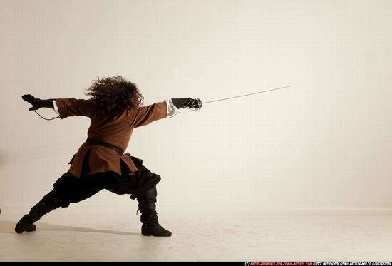 Man Adult Chubby White Fighting with sword Standing poses Army