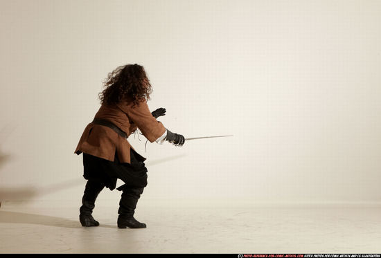 Man Adult Chubby White Fighting with sword Standing poses Army