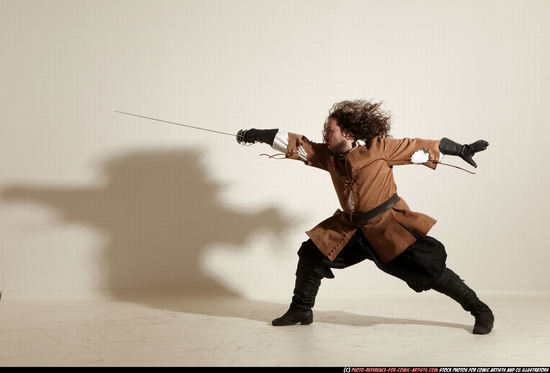 Man Adult Chubby White Fighting with sword Standing poses Army