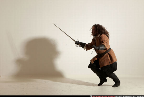 Man Adult Chubby White Fighting with sword Standing poses Army