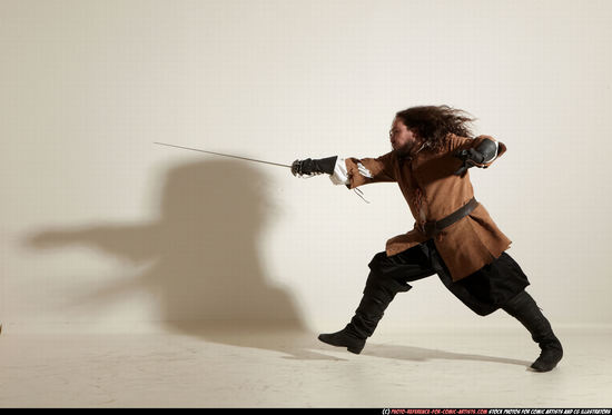 Man Adult Chubby White Fighting with sword Standing poses Army