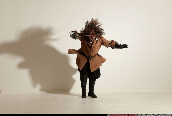 Man Adult Chubby White Fighting with sword Standing poses Army