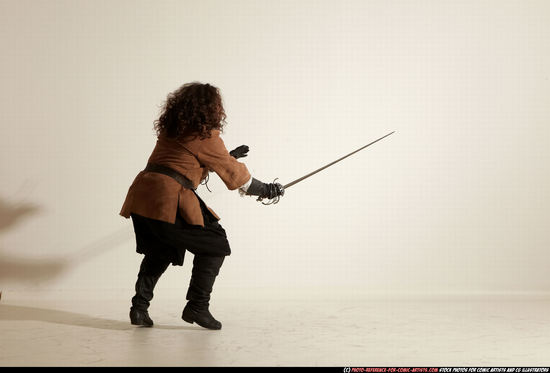 Man Adult Chubby White Fighting with sword Standing poses Army