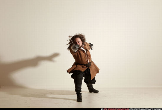 Man Adult Chubby White Fighting with sword Standing poses Army