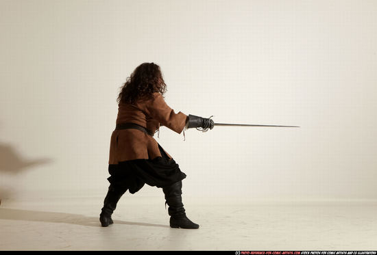 Man Adult Chubby White Fighting with sword Standing poses Army