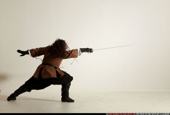 Man Adult Chubby White Fighting with sword Standing poses Army