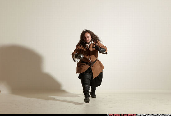 Man Adult Chubby White Fighting with sword Standing poses Army