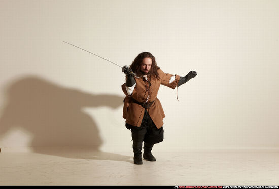 Man Adult Chubby White Fighting with sword Standing poses Army