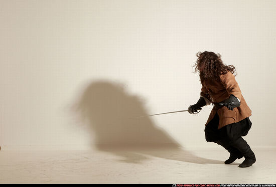 Man Adult Chubby White Fighting with sword Standing poses Army