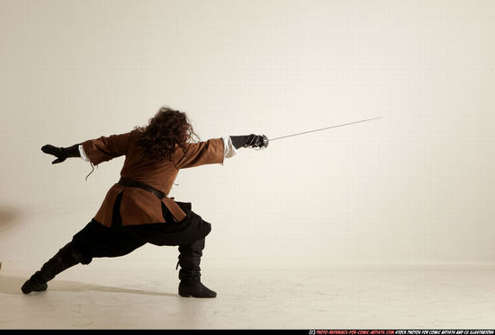 Man Adult Chubby White Fighting with sword Standing poses Army