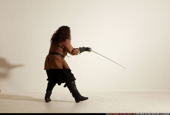 Man Adult Chubby White Fighting with sword Standing poses Army