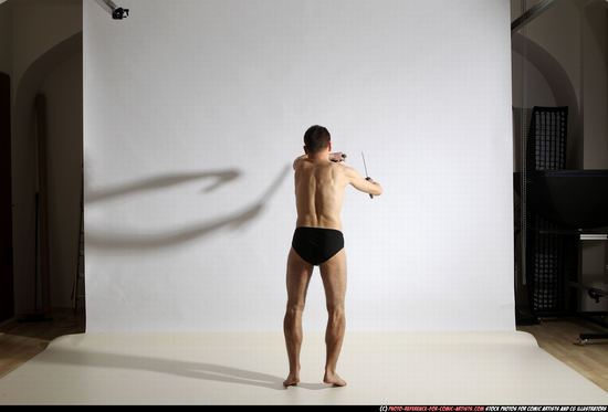 Man Adult Athletic White Fighting with sword Moving poses Underwear