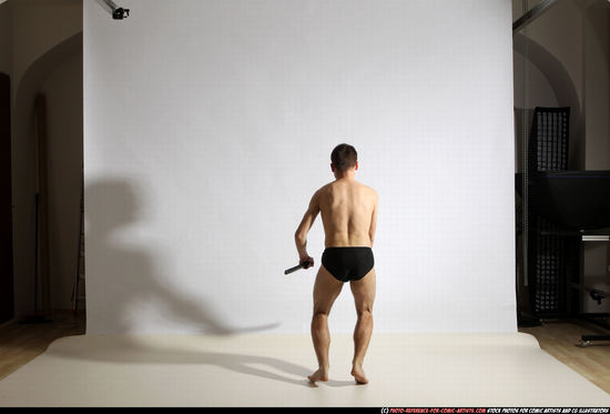 Man Adult Athletic White Fighting with sword Moving poses Underwear