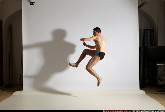 Man Adult Athletic White Kick fight Moving poses Underwear