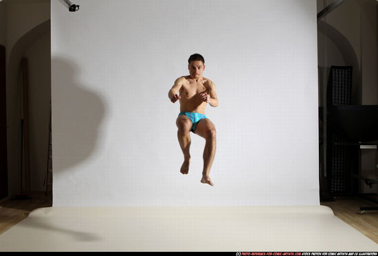 Man Adult Athletic White Kick fight Moving poses Underwear