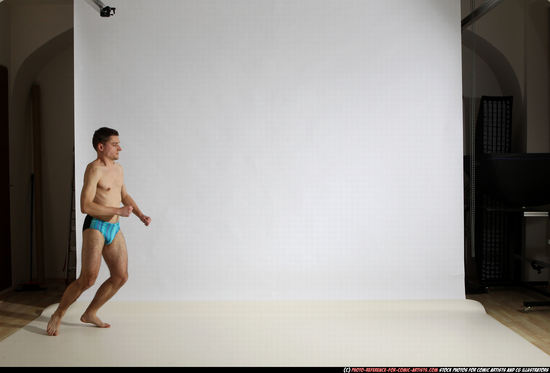 Man Adult Athletic White Kick fight Moving poses Underwear