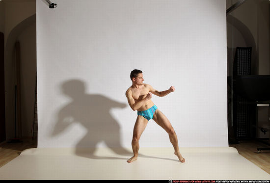 Man Adult Athletic White Kick fight Moving poses Underwear