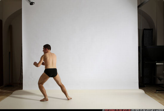 Man Adult Athletic White Kick fight Moving poses Underwear